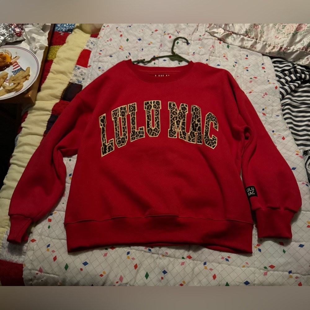 Lulu Mac Vibrant Red Sweatshirt with Leopard Print